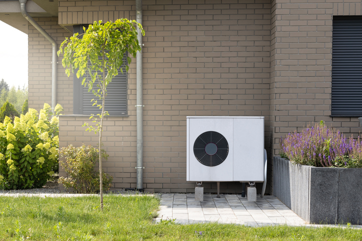 Heat pump on outside of building