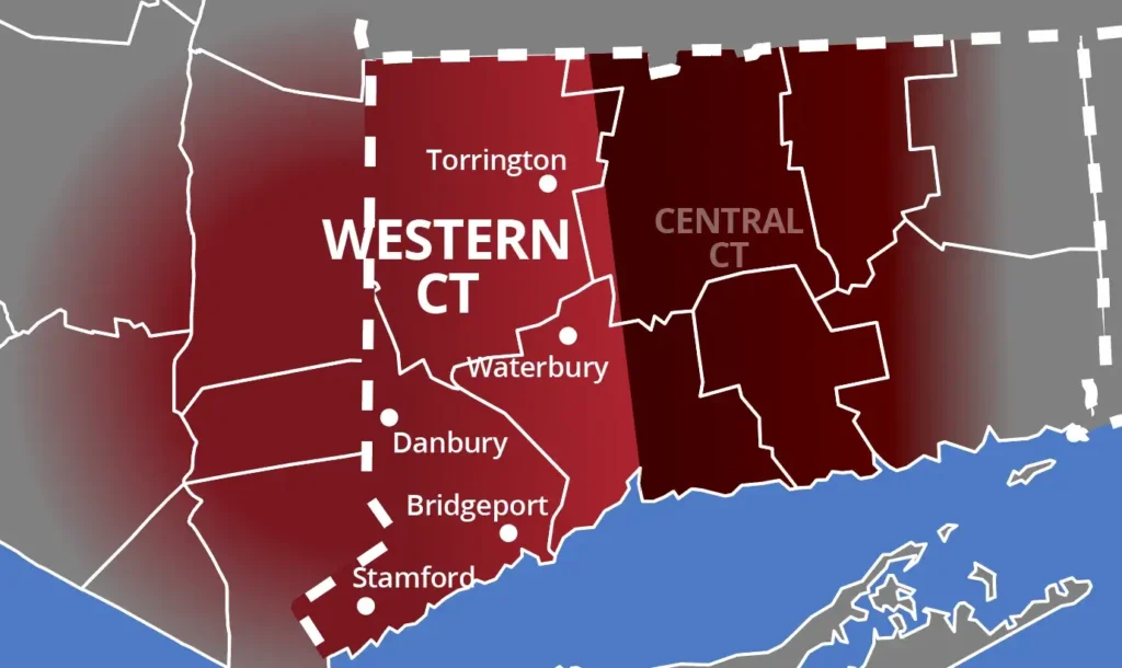 hvac service area map for degree heating and cooling showing western connecticut